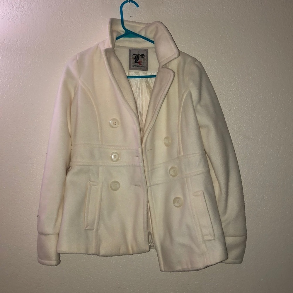 White Pea Coat for Girls large